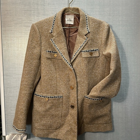 Ava Molli Stunning Tan Cream Black Warm Gold Tweed Blazer Size M - Picture 1 of 16